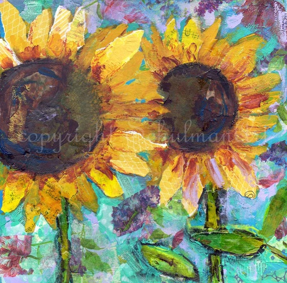 boho decor Sunflower ART ORIGINAL painting on by SchulmanArts