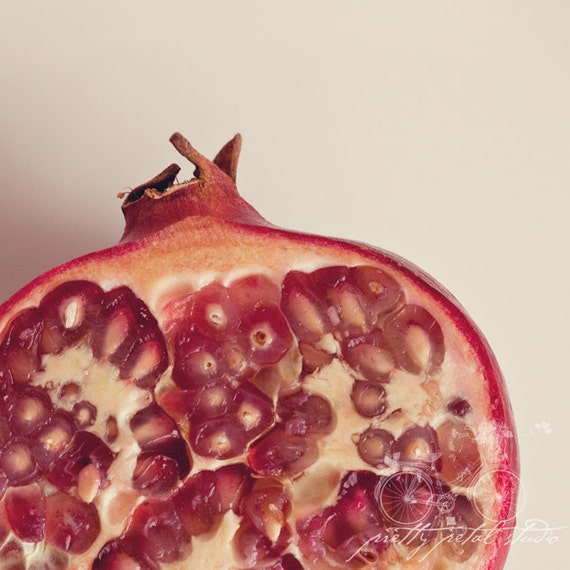 Still Life Fine Art Photograph, Red Pomegranate, Food, Juicy Seeds, Macro Photo, Kitchen Art, Winter Fruit, Ruby Red, 5x5 Print