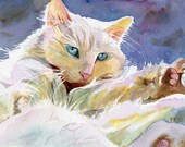 Persian Cat Art Print of my Watercolor Painting Huge Big Gift for a girl cat lover Giclée White Persian Cat Art Print of my Watercolor Painting Huge Big Gift for a girl cat lover Giclée White