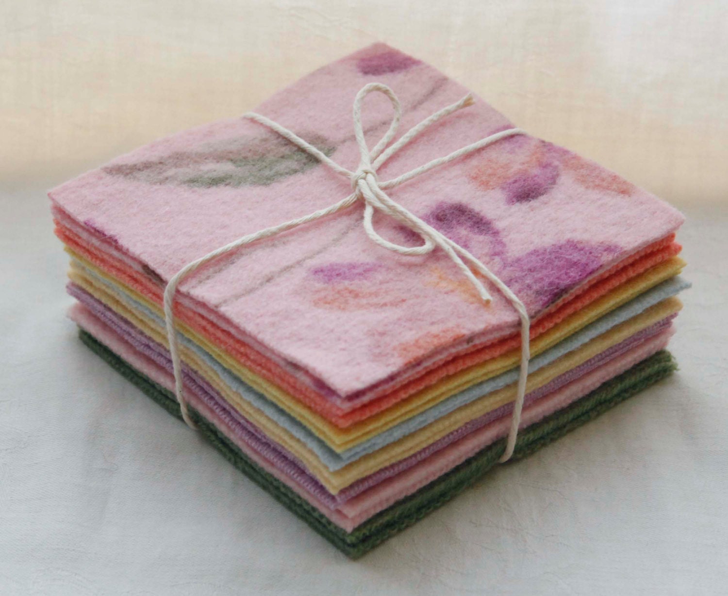 Wool Felt Squares 5 inch Set of 16 Spring Bouquet by 3BagsFulled