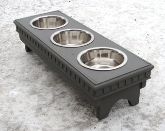 Dog feeding Stand, Dog Bowl, Elevated Dog Feeder, 3 Bowl Holder, Dog Dish, Cat Dish, Modern Cottage Classic Grey