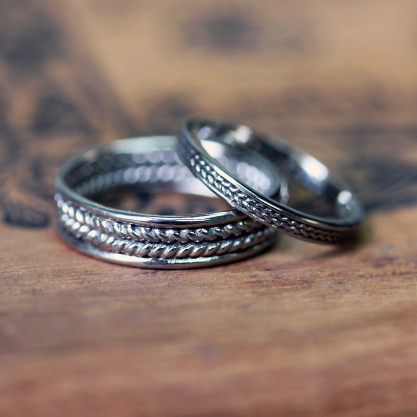 White gold wedding ring set braided wedding bands by