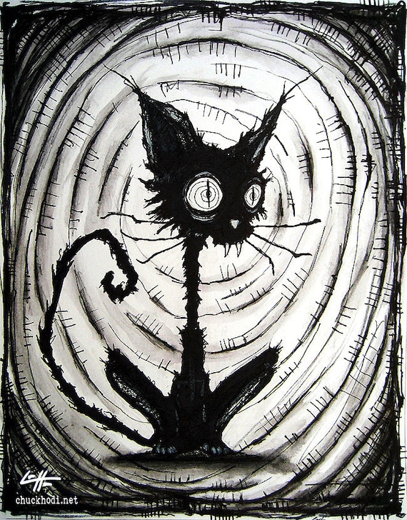 Print 8x10 Black Cat 3 Halloween Cats Stray Spooky