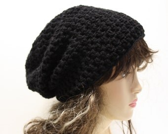 Black Slouchy Beanie, Mens Womens Gamer Gear Biker Style Slouchy Hat