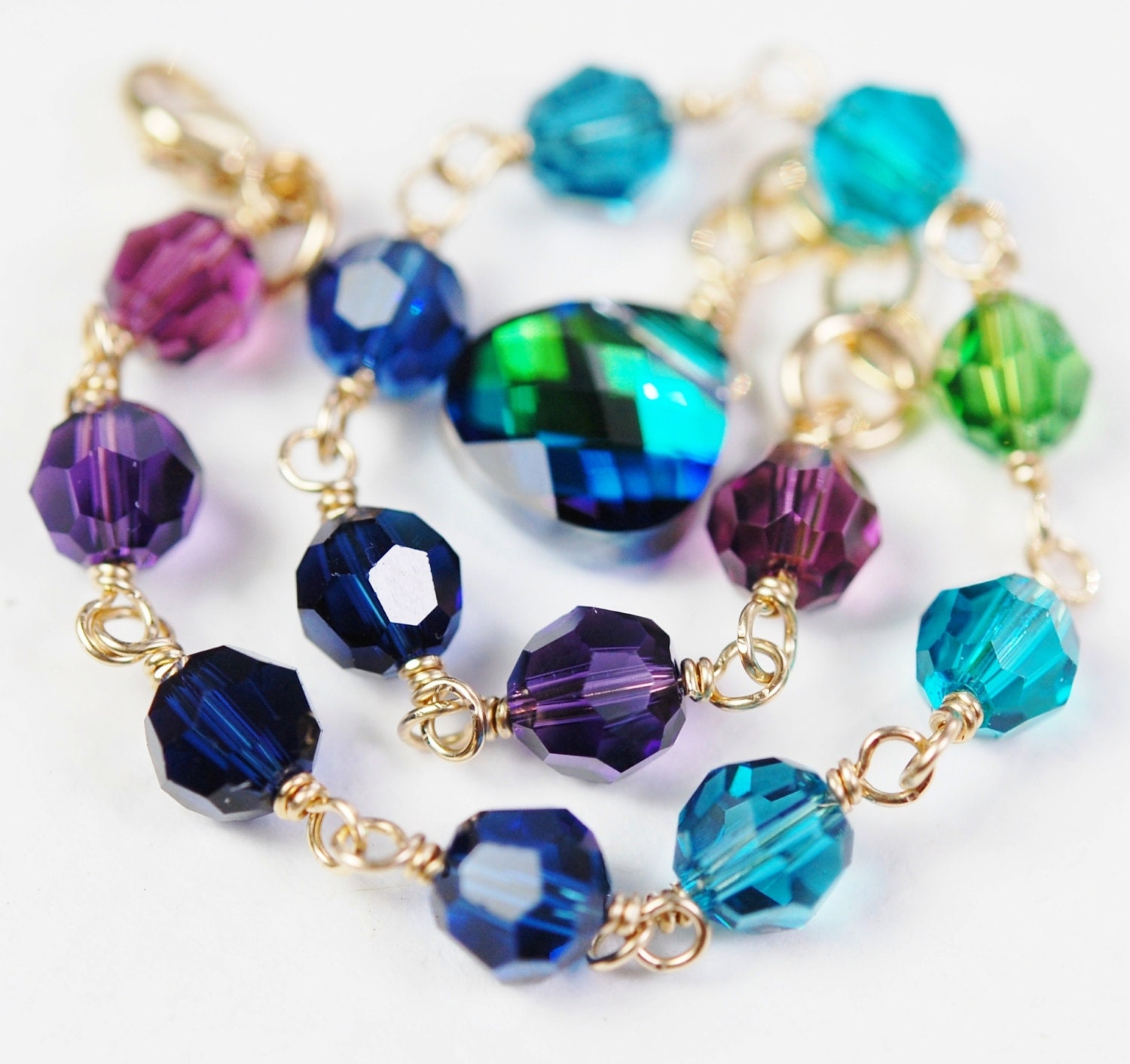 Peacock Bracelet Swarovski Crystal 14k Gold Filled 4803