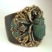Bracelet Cuff, RHINESTONE EGYPTIAN BEETLE, Emerald Green Jewels, Totally Custom and Unique, Exclusive Design