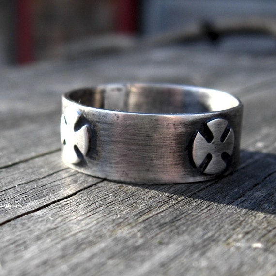Items similar to Mens sterling silver ring skateboard ring iron cross ring manly ring