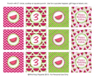 Printable Watermelon Birthday Cupcake Toppers