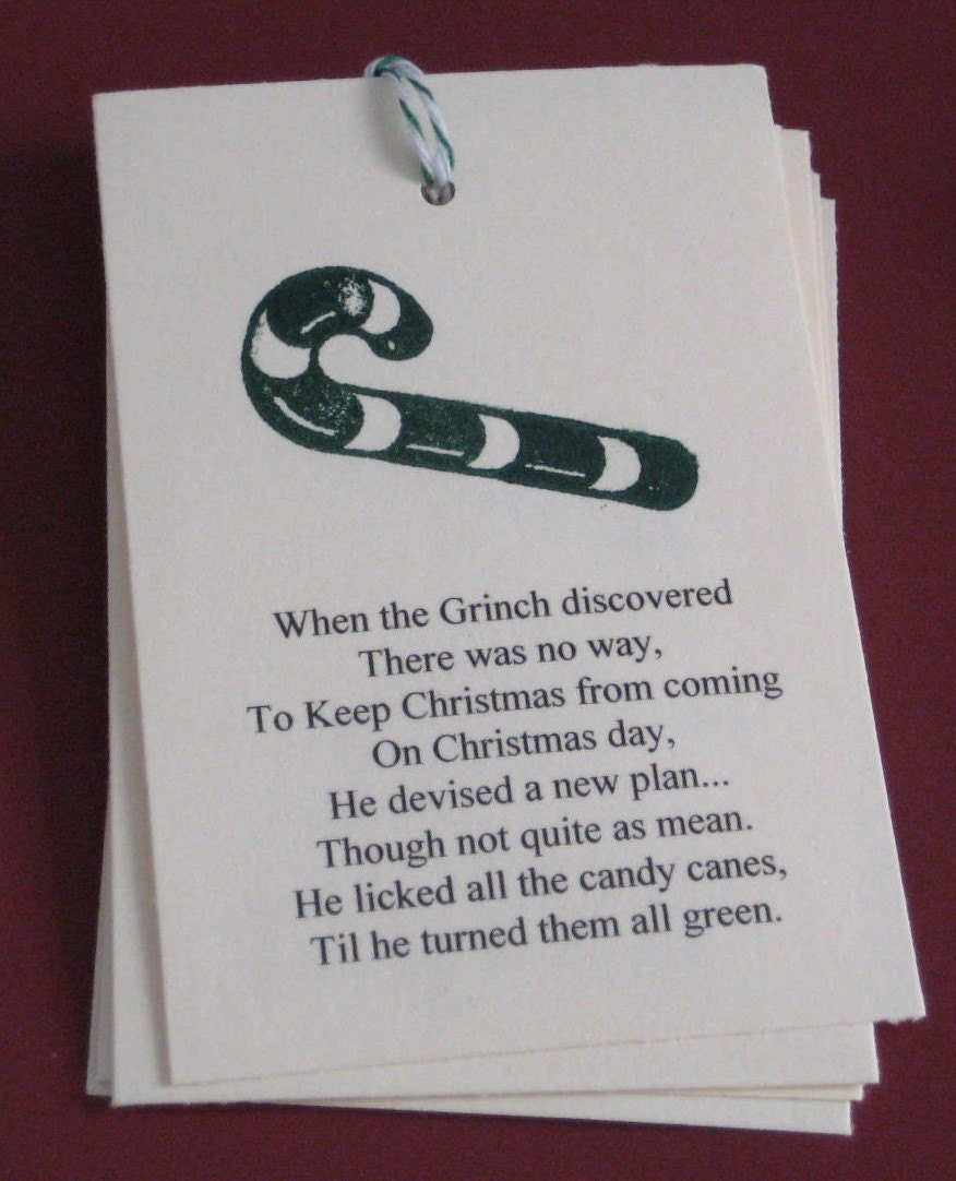 6 Gift Tags Grinch Candy Cane Poem
