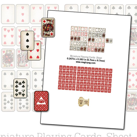 Printable Miniature Dollhouse Playing Cards with box digital