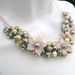 Reserved - Charm Necklace, Hummingbird Charm, Pearl Beaded Necklace, Floral Necklace, Cluster Necklace, Pastel Colours