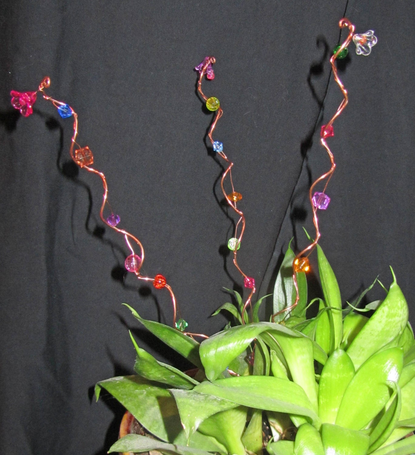 Copper Wire Spiral Beads Garden Yard Art Plant Stake Bling