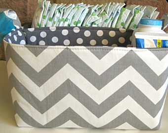 Diaper Caddy 10"X11"X6" - Grey Chevron- Fabric Storage Bin- Organizer- PERSONALIZE it