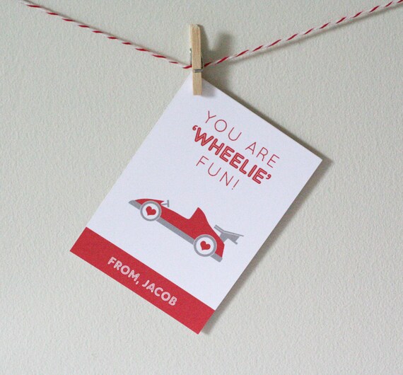 Valentine's Day Card - You're wheelie fun - race car - PRINTABLE only Il_570xn