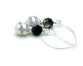 Pearl and Crystal Dangle Earrings / Black and White / Rhinestone Glam Modern Pearl Earrings / Bridal / Holidays