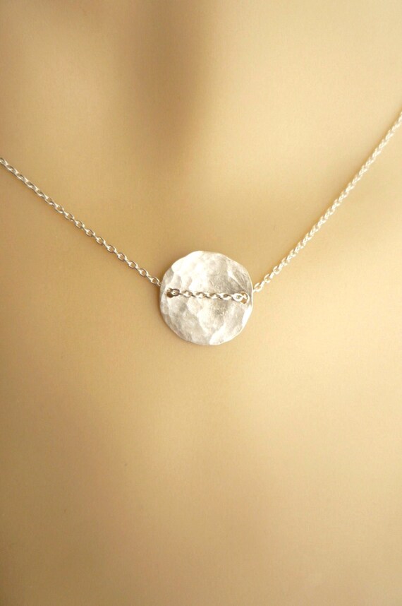 Sterling silver disk necklace hammered disk