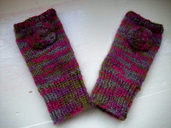 Beginner knitter KIT hand warmers fingerless by SpinningStreak