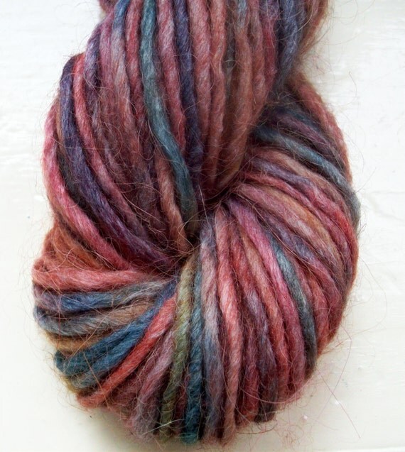 Hand painted yarn 50g dark blue soft olive teal by SpinningStreak