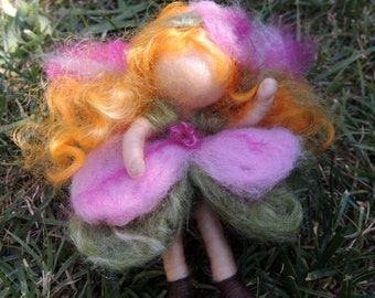 Bendy Fairy-Needle felted fairy elfe soft sculpture "Pink Petunia" Waldorf Inspired by Rebecca Varon