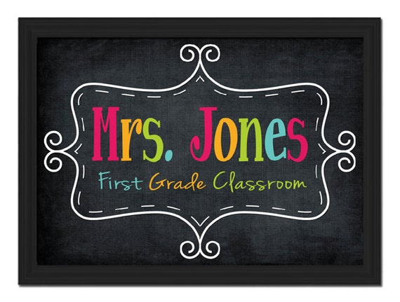 Custom Framed Colorful Teacher Name Sign Board Personalized Letters School Gift Classroom Chalkboard Decor Wall Art Door HangerC