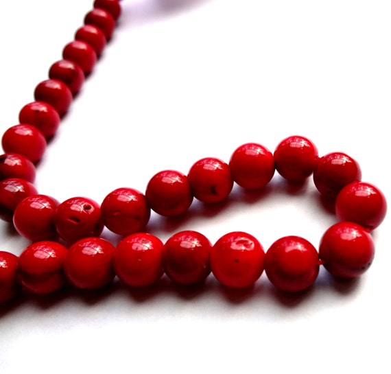 6mm Red Coral Round Semi Precious Gemstone Beads by gemsupplies