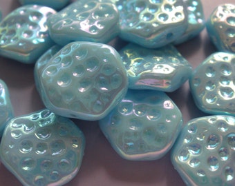 Vintage Glass Beads (6) German Crater Beads Aqua