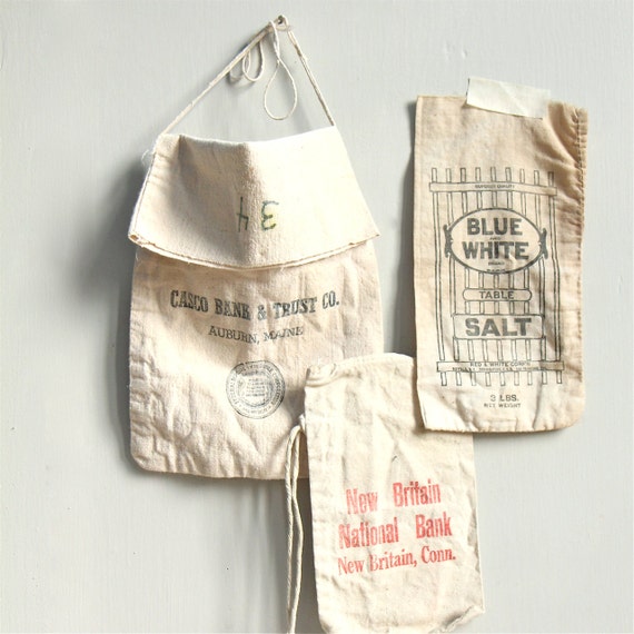 Vintage Cotton Sack Collection  Bank Bag, Money Bag, Salt Sack, Flour ...