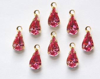 Rose Pink Glass Teardrop Stones in 1 Loop Brass Setting 8mm x 4mm (8) par001M