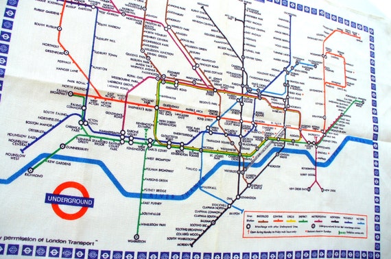 Vintage London Underground Map Tea Towel / Linen by ...