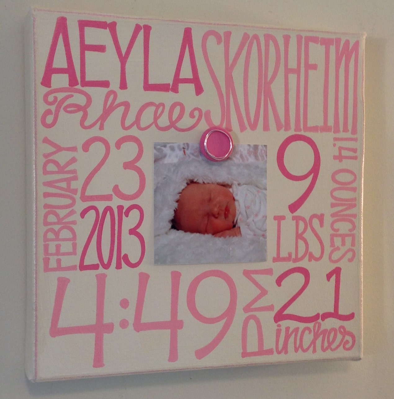 Baby Birth Information Canvas Frame 12x12