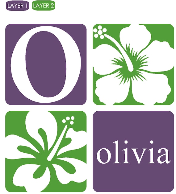 Name and Hibiscus Block Vinyl Wall Decal NI154