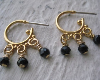 Arella Earrings, Black Spinel Gemstones, Hoops