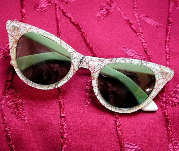 50s White Confetti Cats Eye Sunglasses 