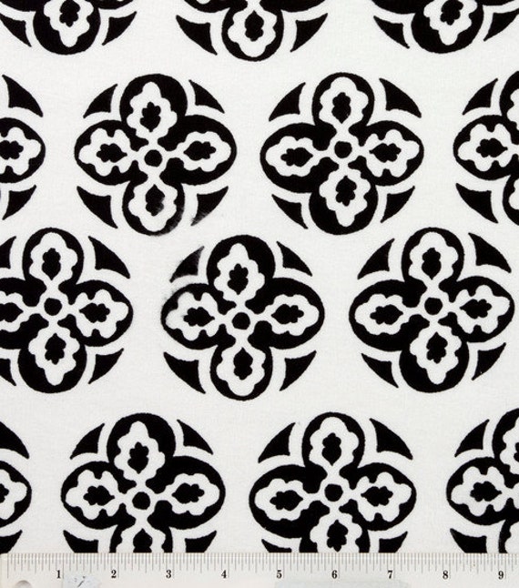 Black and White Medallion Flannel Cotton Fabric 1/2 Yard