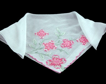 Vintage Madeira Linen Bridal Hankie with Embroidered Flowers