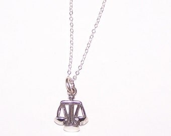 Sterling SCALES OF JUSTICE Pendant and Chain - 3D - Law, Courtroom, Judge, Lawyer, Clerk, Secretary, Paralegal