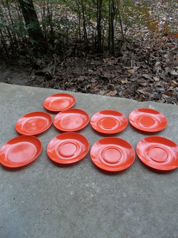9 Vintage Melamine Plates Melmac Picnic Dishes Red Melmac