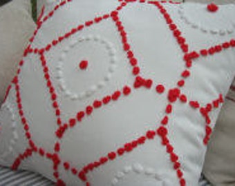 Cottage Pillow French Red 18" Cottage Vintage Chenille Shabby Chic