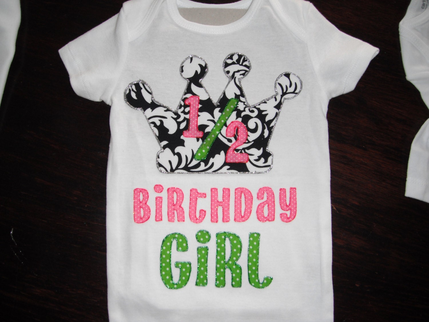 1/2 Birthday girl damask princess bodysuit with name NB24