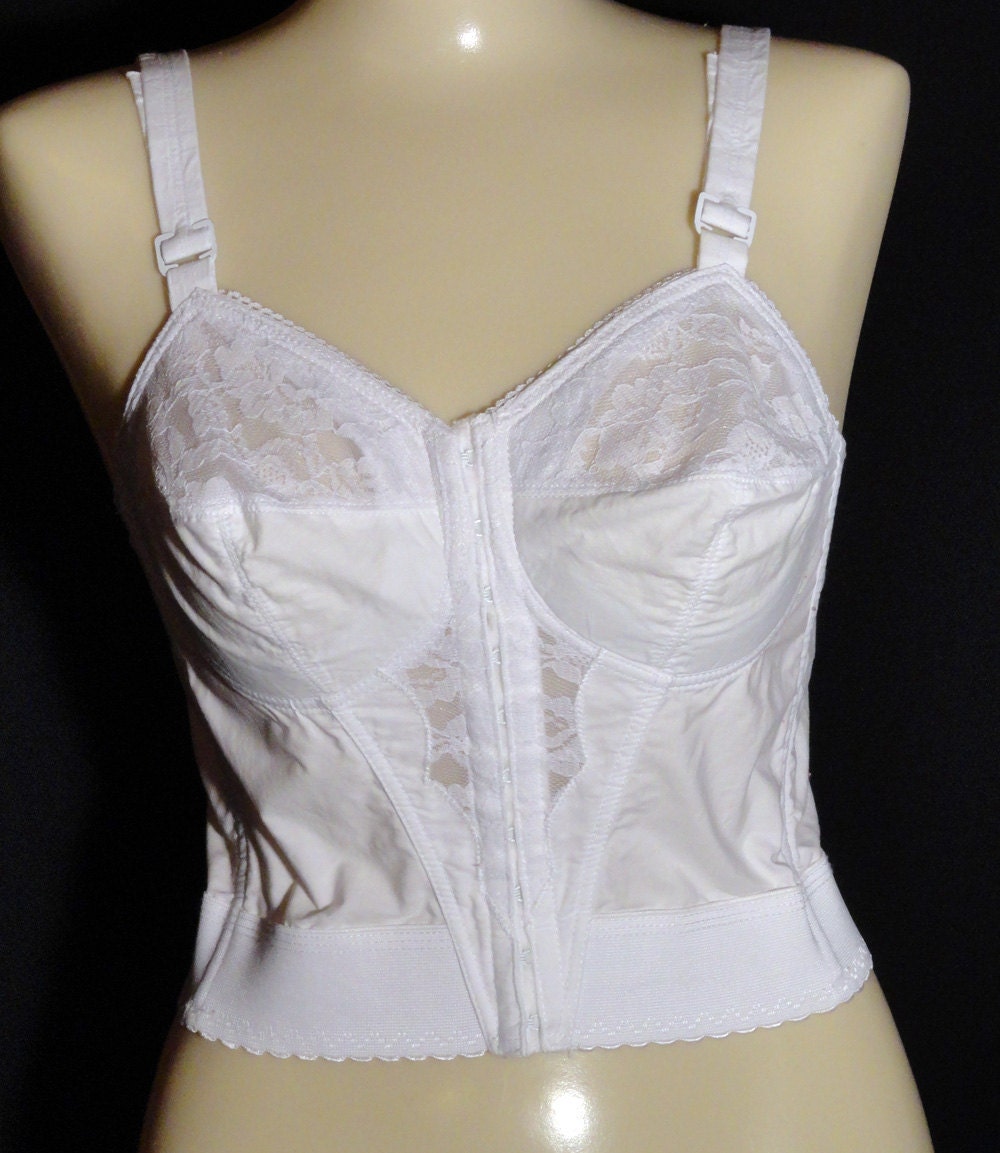 Vintage Goddess Long Line White Bra Front Closure 34B by gladsbag