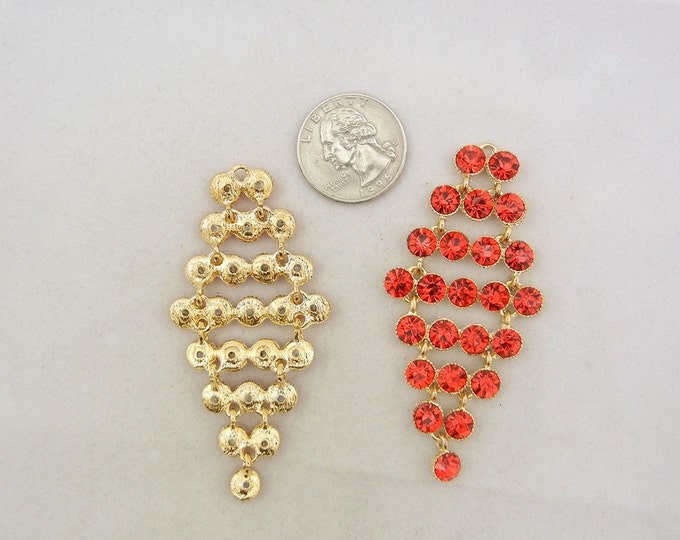 Pair of Red Rhinestone Drop Charms Gold-tone