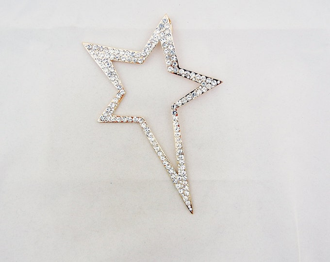 Huge Rhinestone Outline Celestial Star Pendant Gold-tone