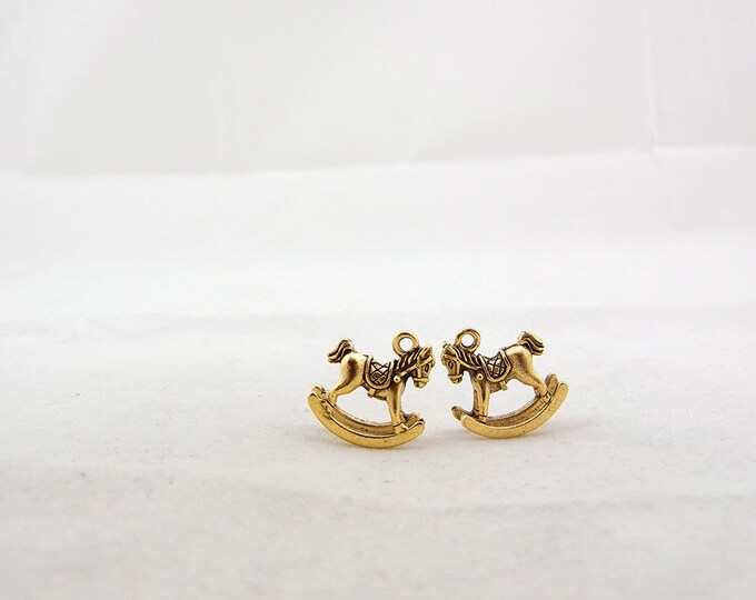 Pair of Gold-tone Pewter Rocking Horse Charms