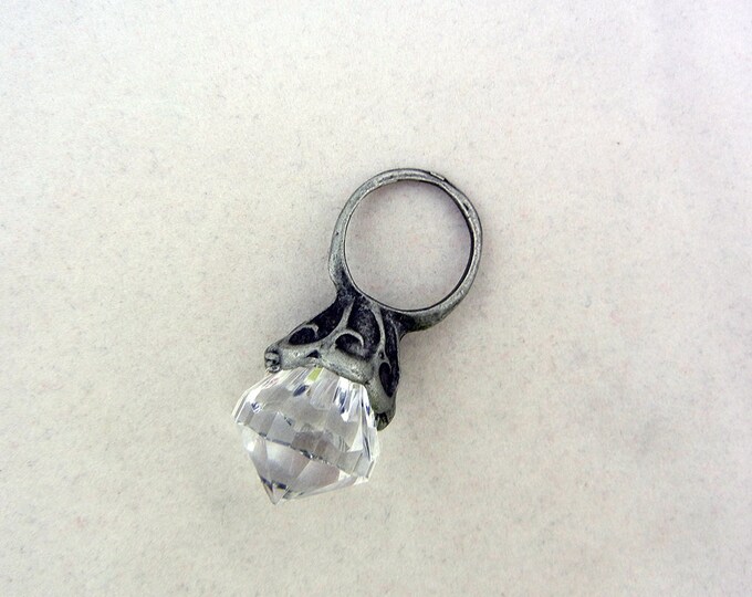 Large Ring Pendant Hematite Faceted Acrylic Gem