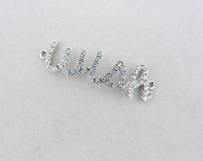 Silver-tone Word Wish Connector Pendant Rhinestone Encrusted