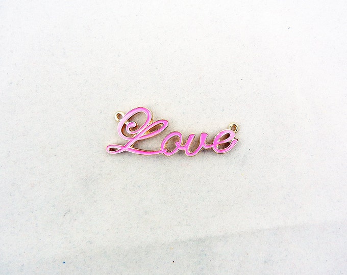 Pink Epoxy Love Pendant Gold-tone Double Link