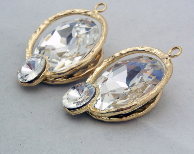 Pair of Gold-tone Large Crystal Round Charms