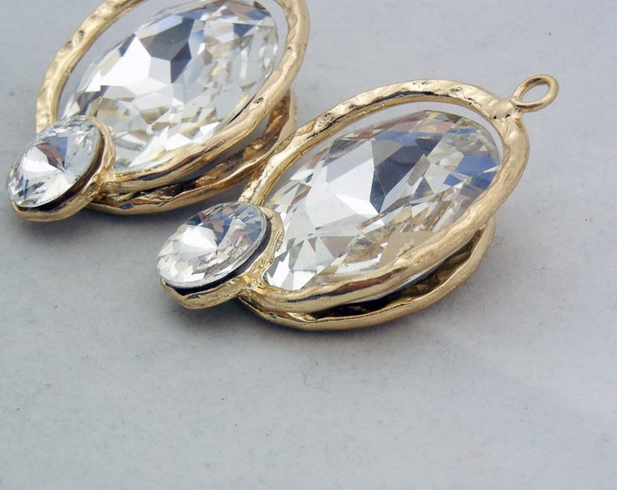 Pair of Gold-tone Large Crystal Round Charms