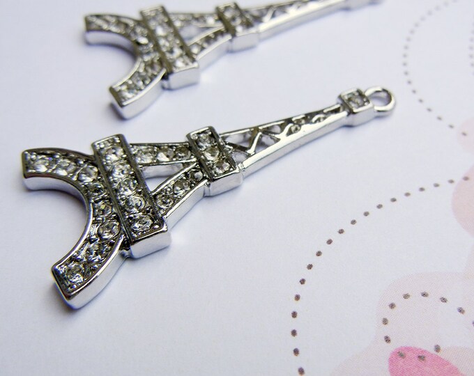 Pair of Long Silver-tone Rhinestone Eiffel Tower Charms