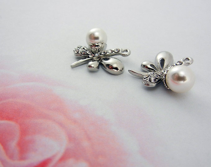 Pair of Silver-tone Butterfly Charms with Faux Pearl